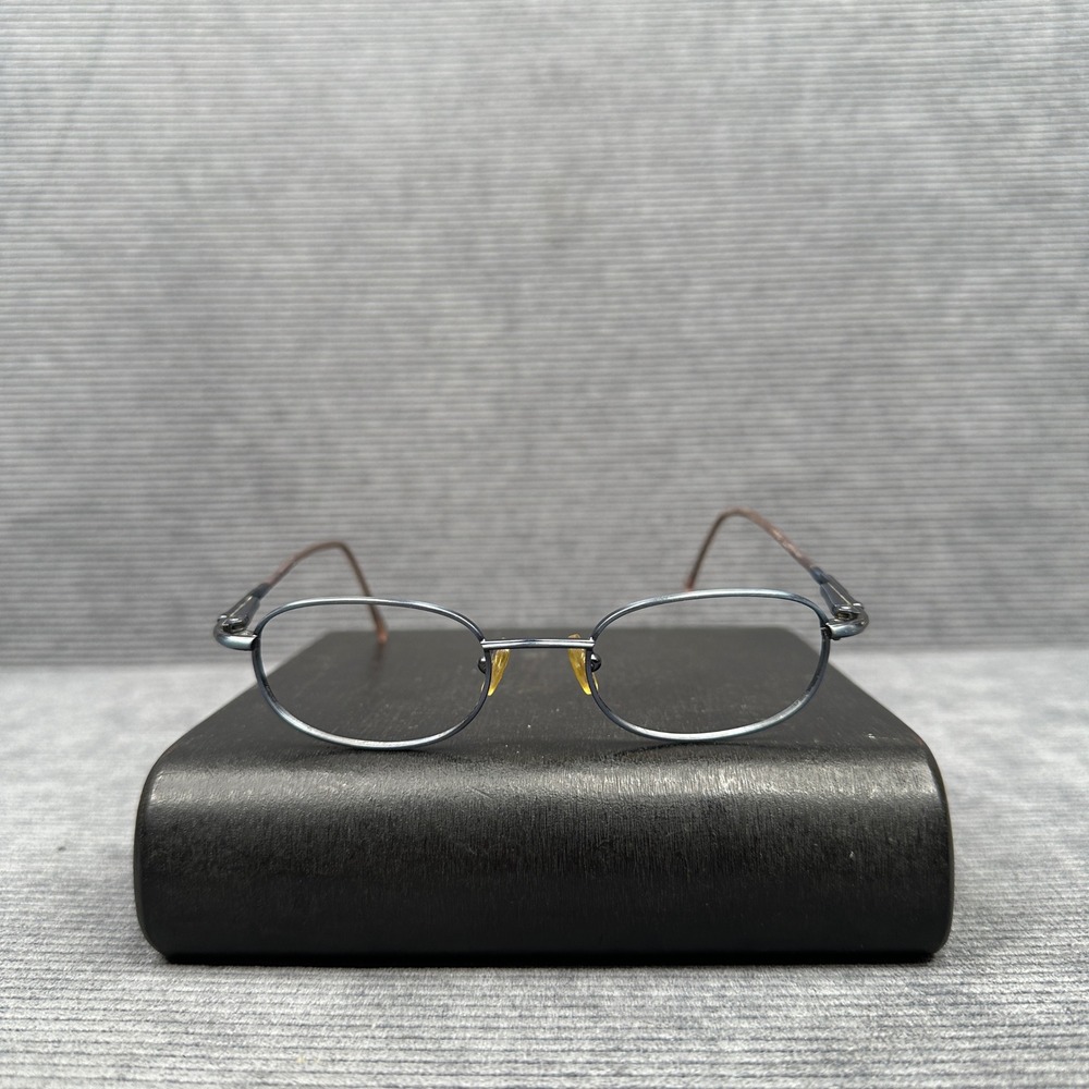 Guess Oval Y2K Eyeglasses Gunmetal Blue Metal Frame Bronze Temples Vintage Style